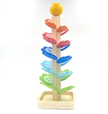 China Education Musical Kids Montessori Educational Wooden Tree Music Toys Detachable Rainbow Petal Rolling Ball Track Sound Blocks Ball Tower for sale