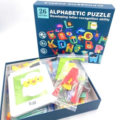 China Flashcard+pen Spelling Study Toys 2023 26 Wooden Alphabet Puzzle Card Game English Letter Spelling Children Educational Other Toys for sale