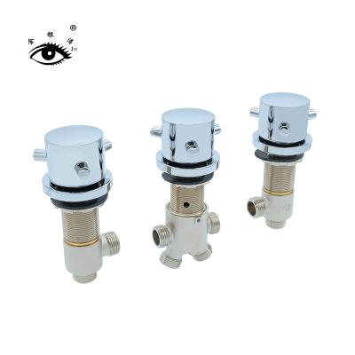 China Low Moq Brass Tub Hot And Cold Water Mixing Valve 2 Ways Modern Custom Made Diverter With Three Zinc Alloy Handles for sale