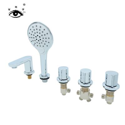 China 5 Piece Set Three-Hole Mixer Tap Handwheel Outer Hood Body Brass Zinc Alloy Modern Bathtub for sale