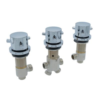 China Low Moq Brass Tub Hot And Cold Water Mixing Valve 2 Ways Modern Custom Made Diverter With Three Zinc Alloy Handles for sale