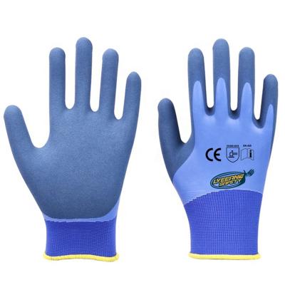 China Lyeeang Comfortable Outdoor Work Safety Gauge En388 Polyester Coating Foam Coating Full Latex Anti 13 Latex Coated Gloves For Mine for sale