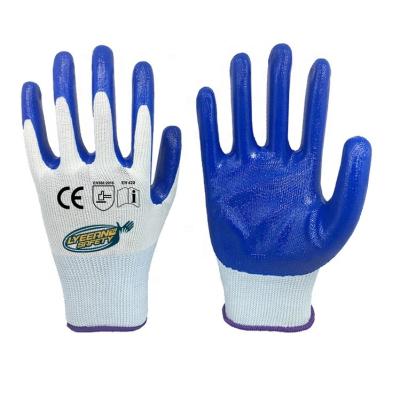 China Lyeeang Hot Sale Safety Anti Smash Anti Abrasion Resistant Industrial Glove En388 Polyester Coating 13G Polyester Dipped Coated Gloves for sale