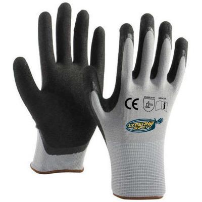 China Lyeeang Comfortable Safety Labor 18 Gauge Waterproof En388 Ce Cut Resistant Hand Protective Nitrile Coated Gloves For Automotive for sale