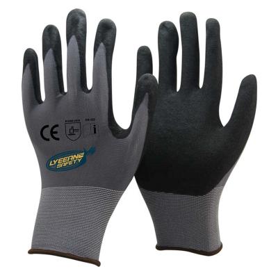 China Lyeeang Comfortable Safety ANSI Ambidextrous Glove En388 Industrial Diving Cut A5 Sandy Cut Abrasion Resistant Nitrile Coated Work Gloves for sale