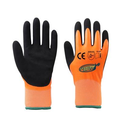 China Lyeeang Comfortable Safety High Quality 388 18 Gauge Polyester Coating Winter Work Glove Keep Warm Latex Foamed Protective Coated Gloves for sale