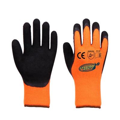 China Lyeeang Safety Anti Slip Liner Glove Comfortable Durable EN 388 Nylon Wear Resistant 15 Gauge Waterproof Latex Coated Winter Work Gloves for sale