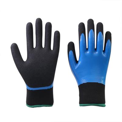 China In Warm 388 15G Lyeeang Work Glove Winter Ambidextrous Often Flexible Comfortable Safety Thicken Double Dipped Nitrile Sandy Coated Gloves for sale