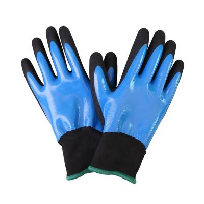 China Lyeeang Comfortable Safety Custom Double Shell 18 Gauge EN 388 Glove Sandy Coated Nitrile Winter Warm Nylon Dipped Work Gloves Anti Slip for sale