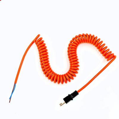 China Hot Sales Equipment Three Core Plug Spring Cord TPU Brazilian Orange Wire Three Core Brazilian Power Cord for sale