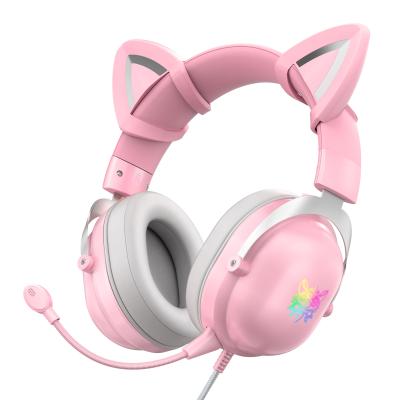 China X11 RGB Gaming Headset Pink Cat Ear 7.1 Noisy Canceling Virtual Gaming Headset With Noise Canceling Micphone for sale