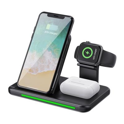 China Portable Belen Double Coils 15W Wireless Charger Mobile Phone Smart Charger 4 in 1 Wireless Charger Stand for sale