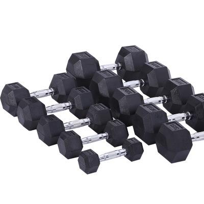 China High Quality Home Use Unisex Black Handle Hex Rubber Dumbbell For Weightlifting Fitness for sale