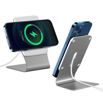 China Aluminum Magnetic Holder iPhone 12 Desktop Phone Charger Stand Accessory For iPhone 13 12 11 Pro Max Mini Wireless Charging Desktop Dock Mount for sale