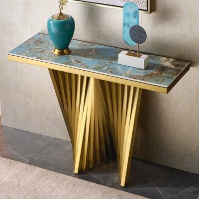 China Hot-selling Modern Customized Extendable Height Console Table Living Room Metal Corner Entry Table Marble Stainless Steel Entrance Table for sale