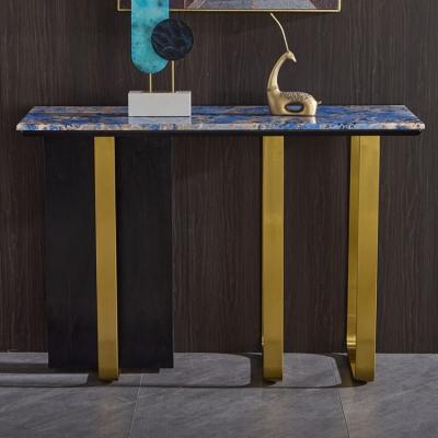 China 2023 Luxury Marble Entrance Console Table Stainless Steel Porch Table Modern Extendable Living Room Light Top Marble Table for sale