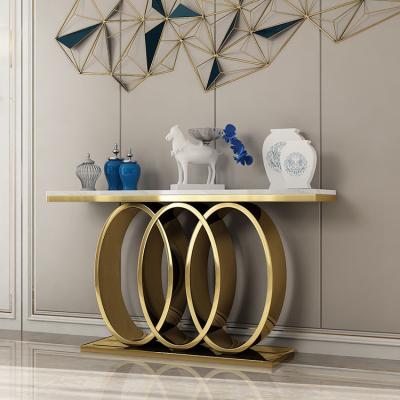 China Latest New Design Stainless Steel Porch Console Table Extendable Marble Top Stainless Steel Entry Table for sale