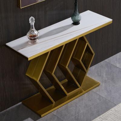 China Modern Luxury Extendable White Marble Top Gold Entry Table Living Room Furniture Metal Base Console Tables for sale