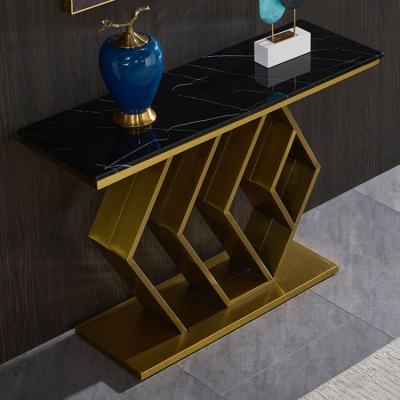 China Nordic Modern Luxury Extendable Porch Table Stainless Steel Foyer Entrance Hallway Gold Console Table for sale