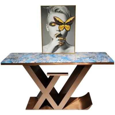 China Extendable Luxury Living Room Furniture Style Entry Table Stainless Steel Corner Marble Top Console Table for sale