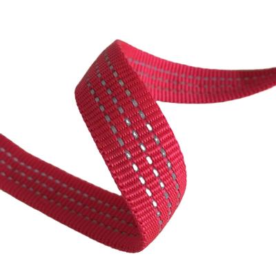 China Durable High Quality Durable Red Nylon Webbing With Safety Reflective Stripes For Dog Collars&Leashes for sale