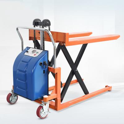 China Hotels Battery Pallet Jack Powered Electric Forklifts 550mm Scissor Pallet Truck Stacker EGS100S for sale