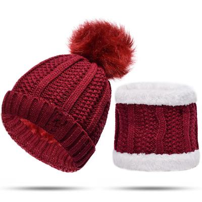 China Winter Hat/Scarf Set 2 Piece Fashion Winter Hat Scarf Set For Women Girl Warm Beanies Hat For Girl Ring Scarf Pompoms Winter Hats Knitted Hats Scarf for sale