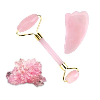 China Natural Jade Skin Massager Beauty Care Set Lifting Box Facial Massage Roller Stone Rose Quartz Massager Tool Roller Slimming Face Face for sale