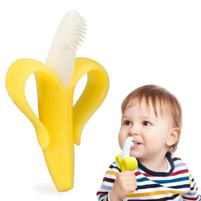 China Soft Toy Baby Silicone Training Toothbrush Banana Shape Safe Toddler Chewing Ring Gift For Infant Baby Teething Chewing Toys Teether for sale