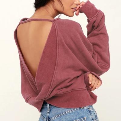 China Anti-Wrinkle OEM Women Twist Connection Backless Sweatshirt Cropped Hoodie Drop Oversize Fit Shoulder Sexy Sweatshirt Crop Top For Women for sale