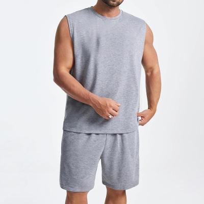 China Custom Made Mens Breathable Vest Shorts Set 100% Organic Cotton Oversized Loose Crewneck Tank Top Sleeveless High Quality Tracksuit For Men for sale