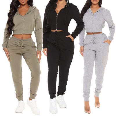 China Women's Jogger Crop Top Anti-Static Set Women Sweatpants Sweatsuit In Two Piece Casual Short Tops Fashion Zipper Crop Sports Pants Tracksuits for sale