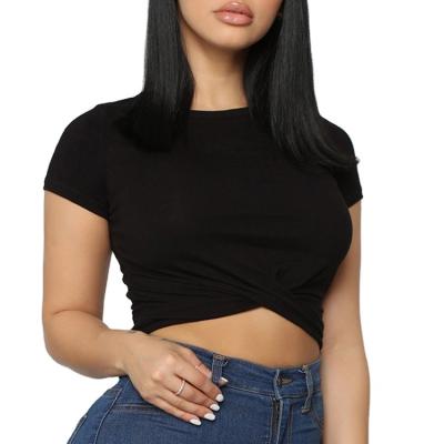 China Women's Breathable Twist Edge Custom Crop Top Casual 100% Cotton Quality Sexy Luxury White Crop T-Shirts For Women for sale