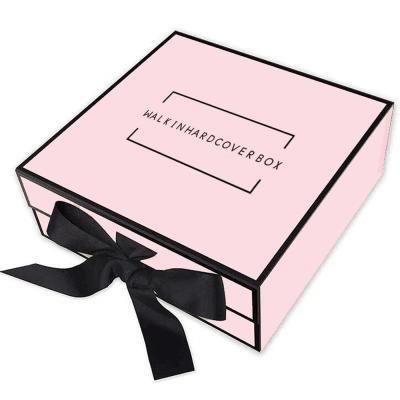 China Handmade Custom Luxury Pink Satin Striped Baby Clothing Gift Paper Box Packaging With Ribbon China OEM Factory for sale