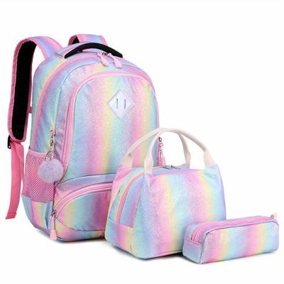 China Cute Glitter Waterproof Girls Rainbow Students School Bag Set for Elementary School for GIRLS for sale