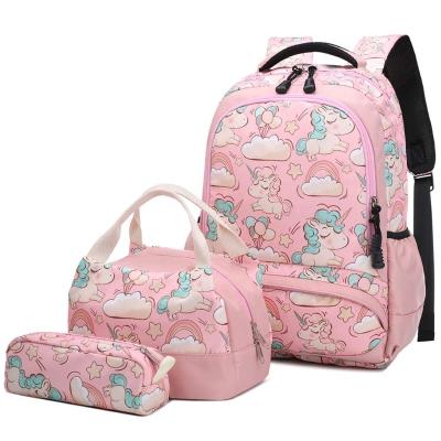 China Waterproof Girls School Backpacks 3 in 1 Set Cute Unicorn Backpack with Lunch Box Pencilcase Kids Bookbag School Bags for Female Student for sale