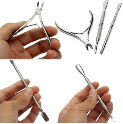 China 3pcs/Set Cuticle Pusher Nipper Remover Clipper Nail Scissor Tools Set Stainless Steel Dead Skin Manicure Tool Nail Art S for sale