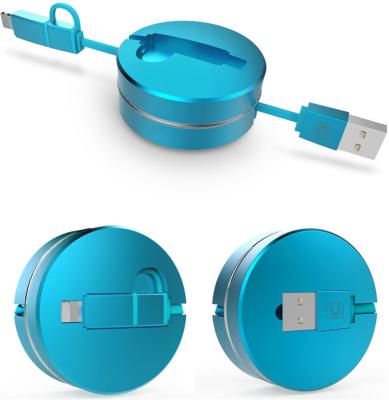 China 2 in 1 Fast Charging USB Data Cable for iPhoneX 6 7plus and Android rounded Retractable Micro USB Cable for sale