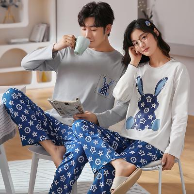 China Plain QUICK DRY Fall Sleepwear Women Girls Long Sleeve Tops Pants Spring Cotton Girls Boy Men Printing Pattern Couples Pajamas Set for sale