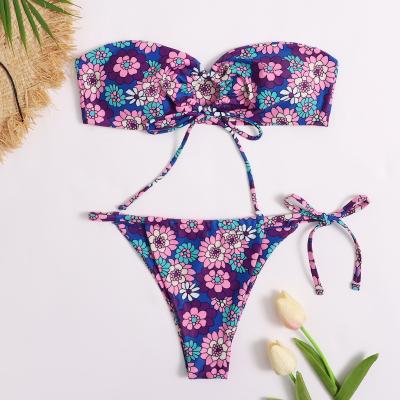 China 2021 Fashion Ladies Summer Ladies Bikini Top Set QUICK DRY Hot Fabric Off Print Thong Bikini Two Piece Set for sale