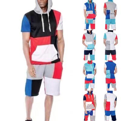 China Breathable Mens Short Sets Omfort Colors T-Shirt Hooded Two Piece Sport Set Mens T-shirts Short Sleeve for sale