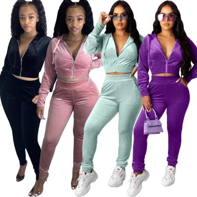 China 2020 Anti-wrinkle Trend 2 PCS Teams Velvet Hoodies Long Pants Jogging Tracksuit Winter Women Clothing Two Piece Set for sale