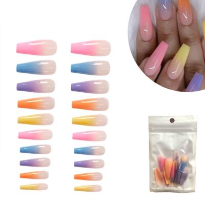 China 2021 design long nail trapezoidal nail wear 20/24 ballet 5 color rainbow nail for sale