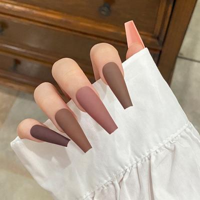 China 24Pcs Fashion False Coffin Nails Matte 5 Art Nail Stickers Color Jump Press On Nail Waterproof Removable Artificial Nails for sale