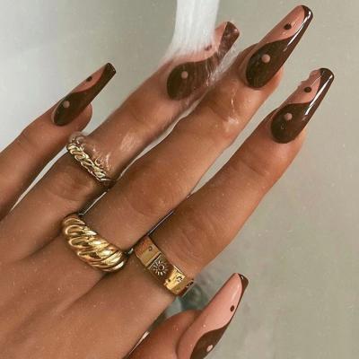 China Chocolate Long Ballet Nail Art Fashion Selling Detachable Artificial Nails Hot Fake Nail Stickers Tai Chi Gossip Press On for sale