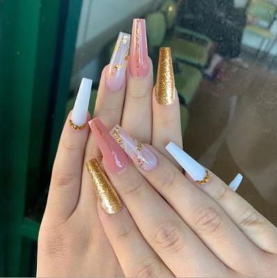 China Hot Outdoor Removable Wearable Artificial Nails Long Fashion Ballet White and Seller Trade Gold Foil Rose Color Jump Nails for sale