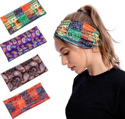 China New Elastic Cashew Flower Sporty Fashion Printed Color Geometric Wide - Edge Sports Headband for sale