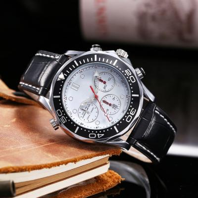 China Hot sale fashion style classic mens day/date watch stainless steel leather strap luxury wristwatch top famous brand men's quartz watches for sale