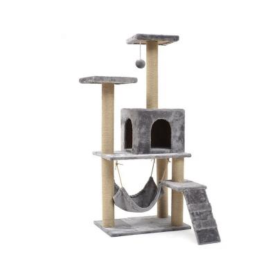 China New Design Sustainable Amazon Basic Gray Color Cat Tree With Scratching Board And Deluxe Housings for sale