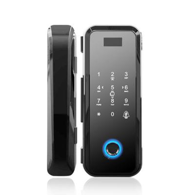 China Zinc Alloy Smart Door Lock For Frameless Touch Electric Remote Fingerprint Glass Door Smart Sliding Control for sale